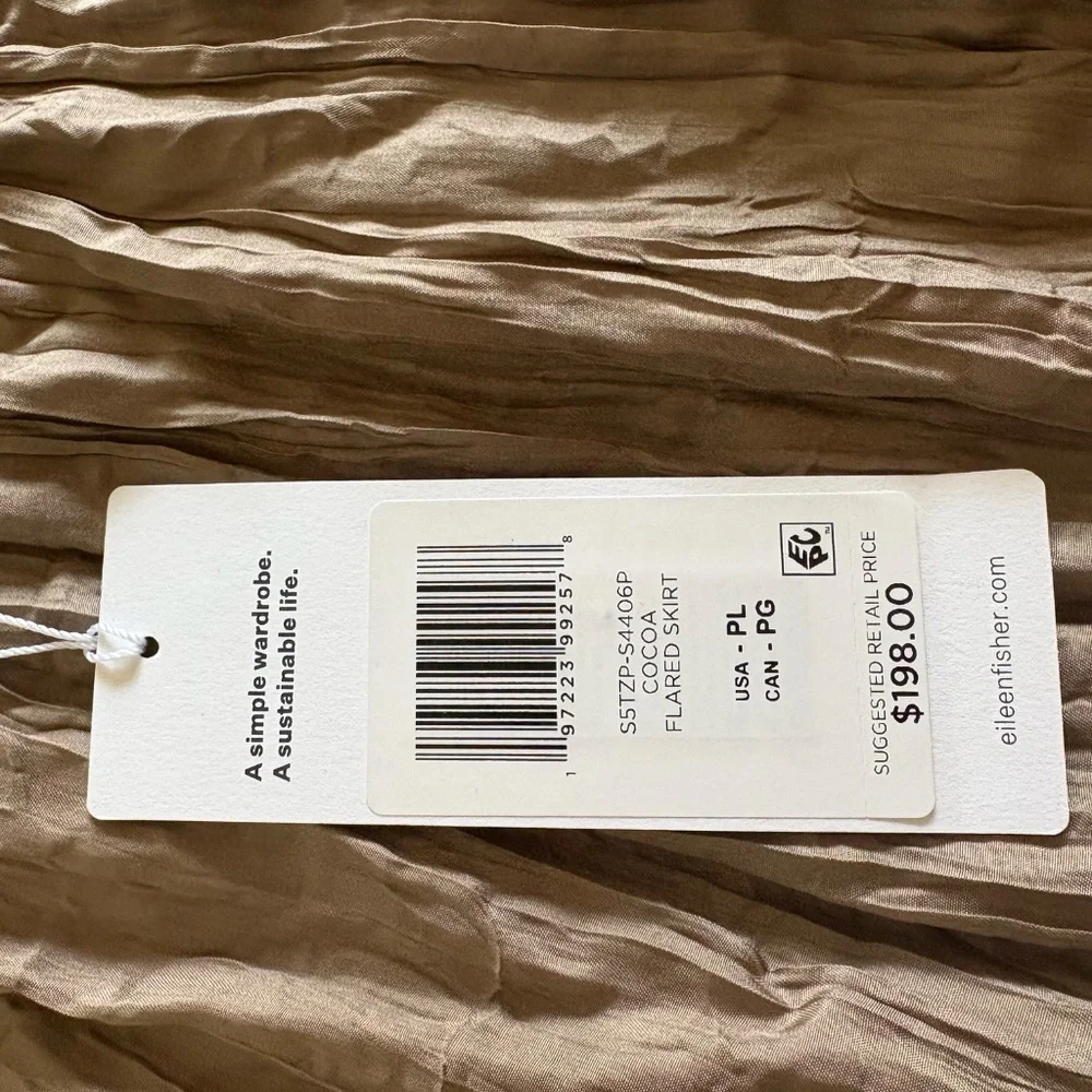 Eileen Fisher Crushed Silk Flared Skirt Cocoa. New with tags. - Picture 2 of 9